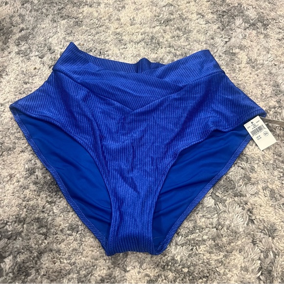 NWT Aerie Shine Rib Crossover High Waisted Bikini Bottom full coverage sz medium - Picture 5 of 9